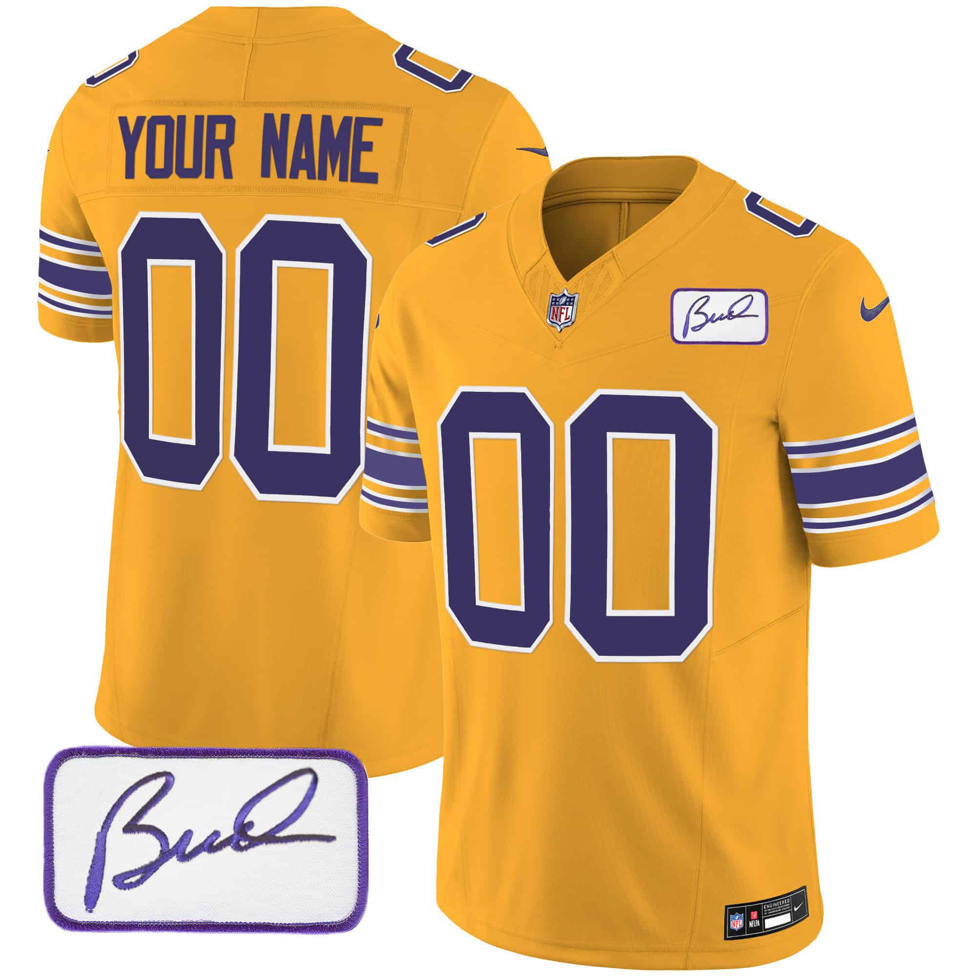 Men Minnesota Vikings Yellow 2024 Nike Bud Grant Patch Classic Limited Custom NFL Jersey->customized nfl jersey->Custom Jersey